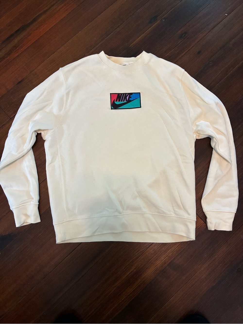 Nike Cream Crewneck Sweatshirt with Pink & Blue Logo